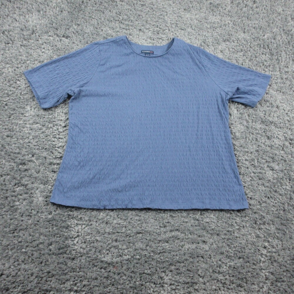 Isaac Mizrahi Live Shirt Womens XL Blue Textured Short Sleeve Crew Casual Top
